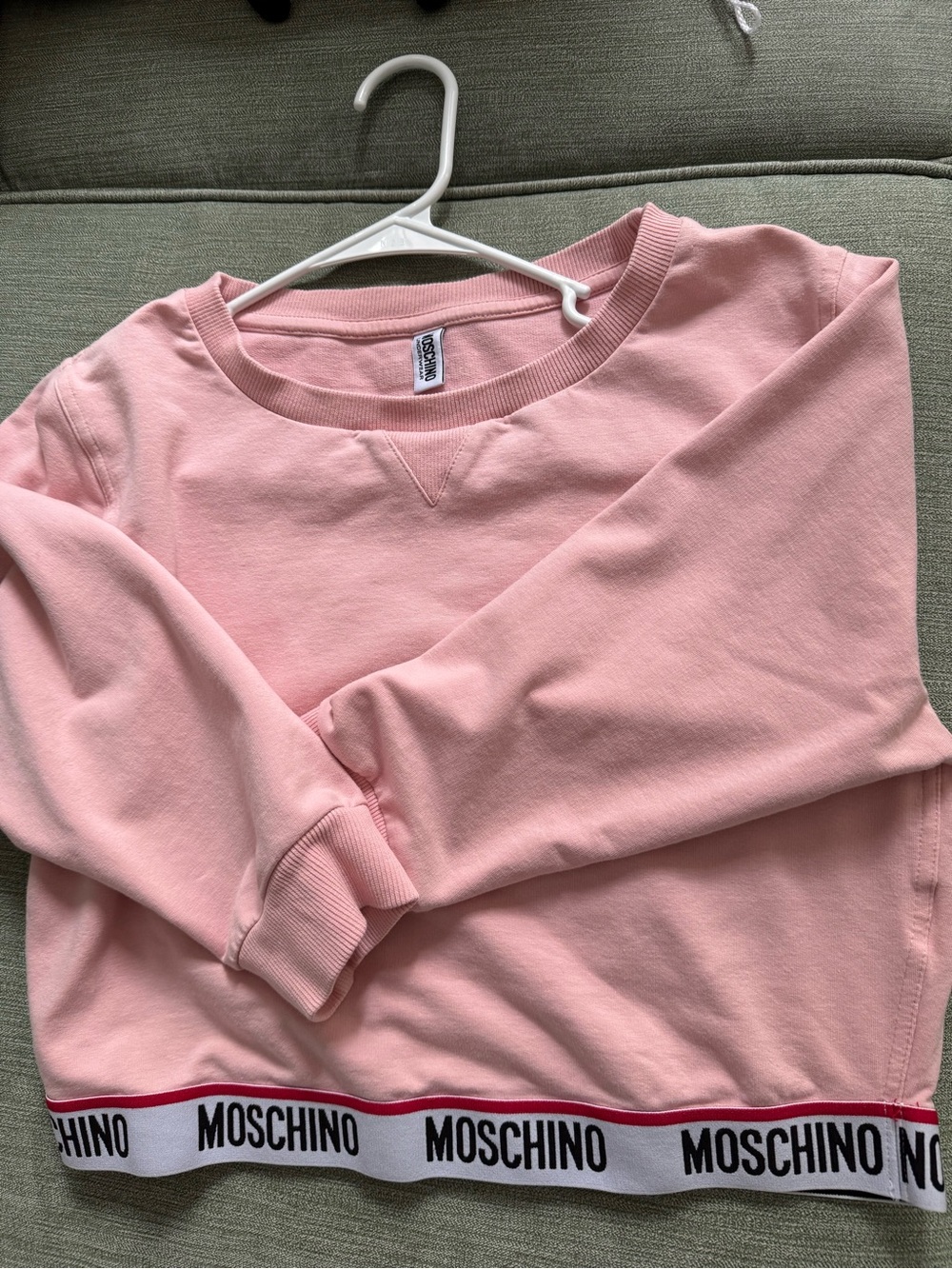 Moschino Pink Ribbed Crewneck Cropped Top